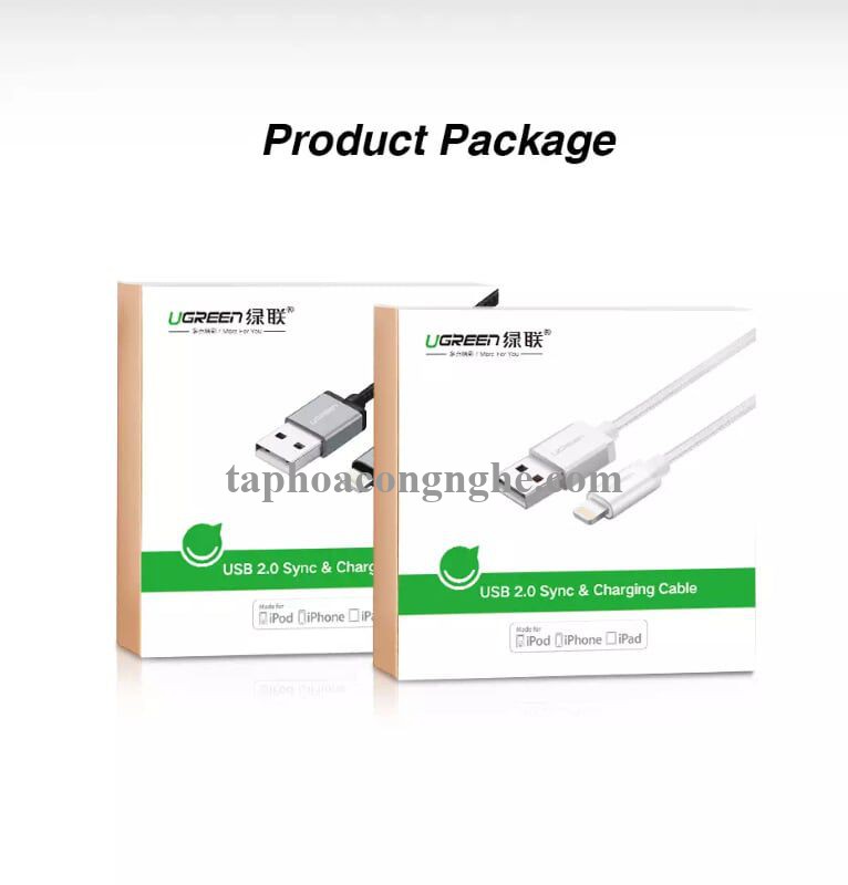 Ugreen 40693 0.5M màu Trắng Cáp Lightning sạc + truyền dữ liệu cho iPhone US199 30040693